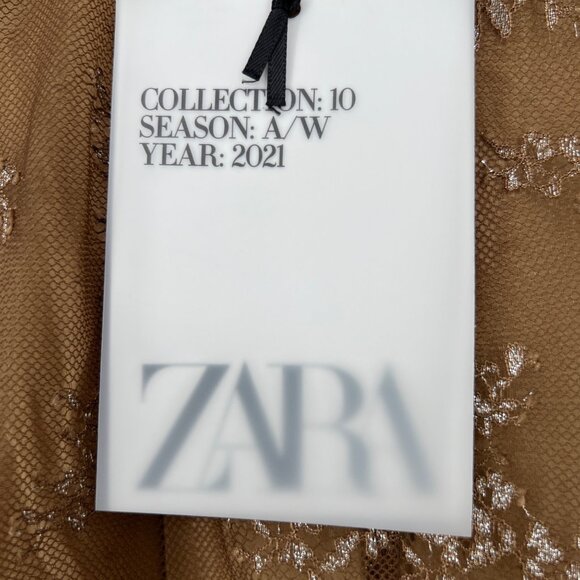 Zara Combination Metallic Floral Mesh Skirt Special Edition Beige Size Large NWT - Picture 11 of 12